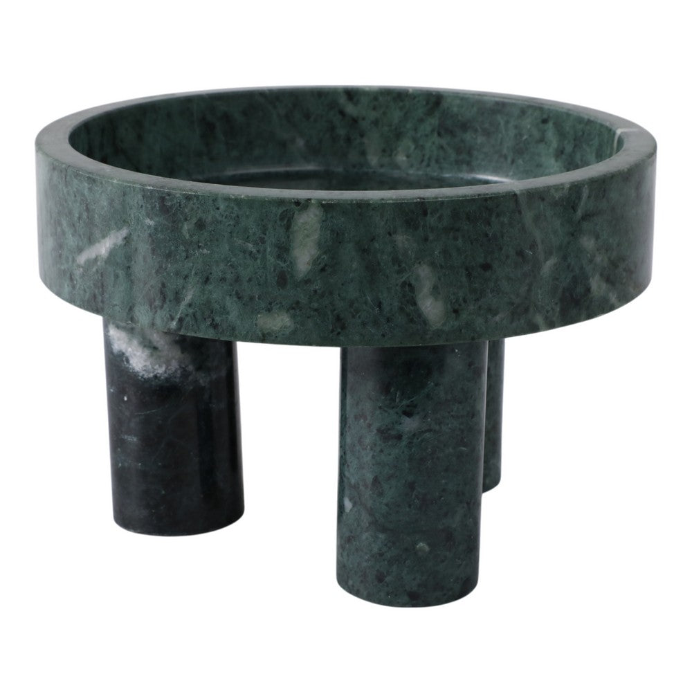 Decorative Footed Bowl | Raised Edges | 9" Sculptural Green Marble