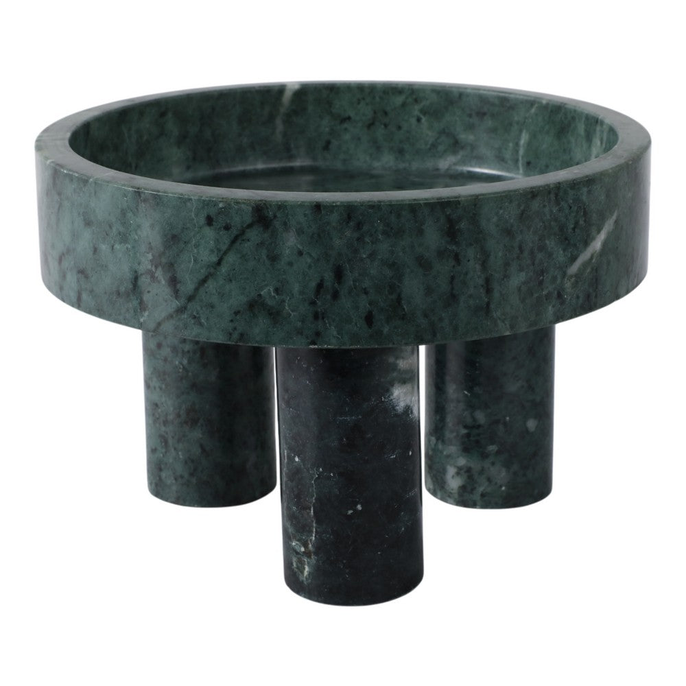 Decorative Footed Bowl | Raised Edges | 9" Sculptural Green Marble