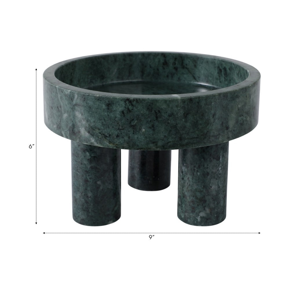 Decorative Footed Bowl | Raised Edges | 9" Sculptural Green Marble