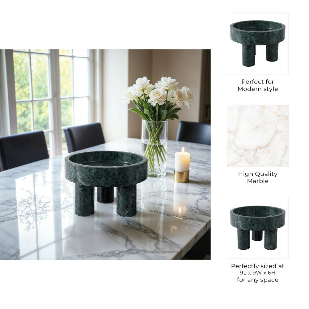 Decorative Footed Bowl | Raised Edges | 9" Sculptural Green Marble