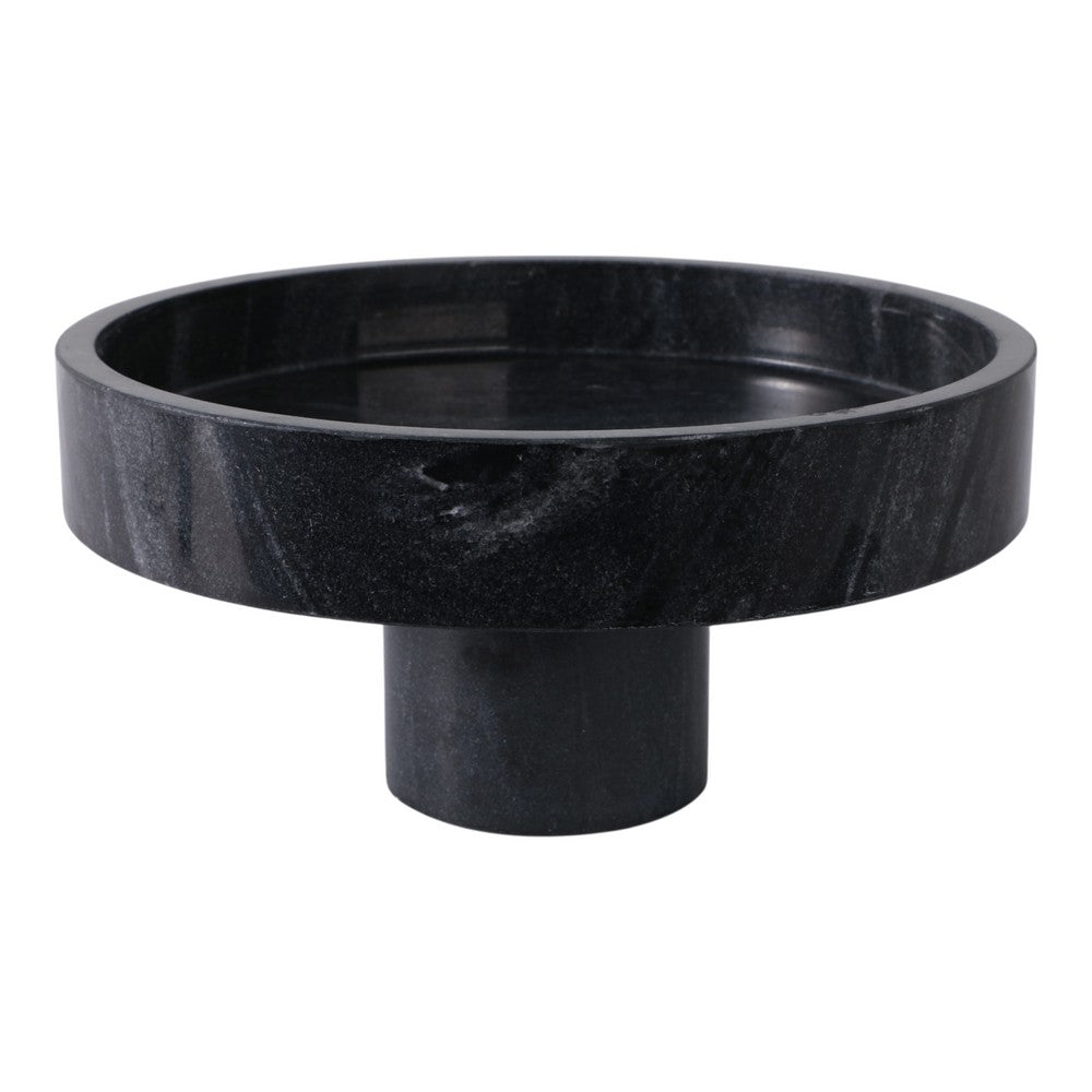 Round Decorative Bowl | 12"| Pedestal Design | Black Marble