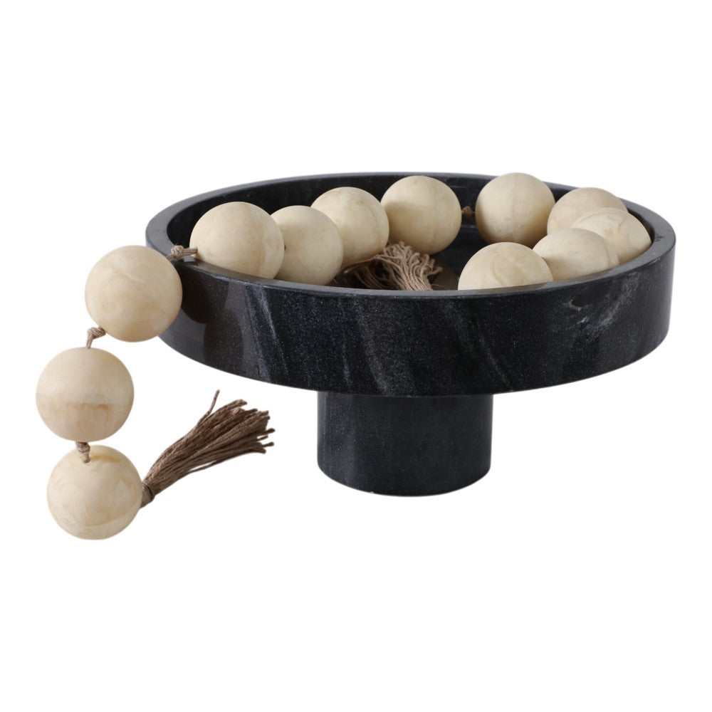 Round Decorative Bowl | 12"| Pedestal Design | Black Marble