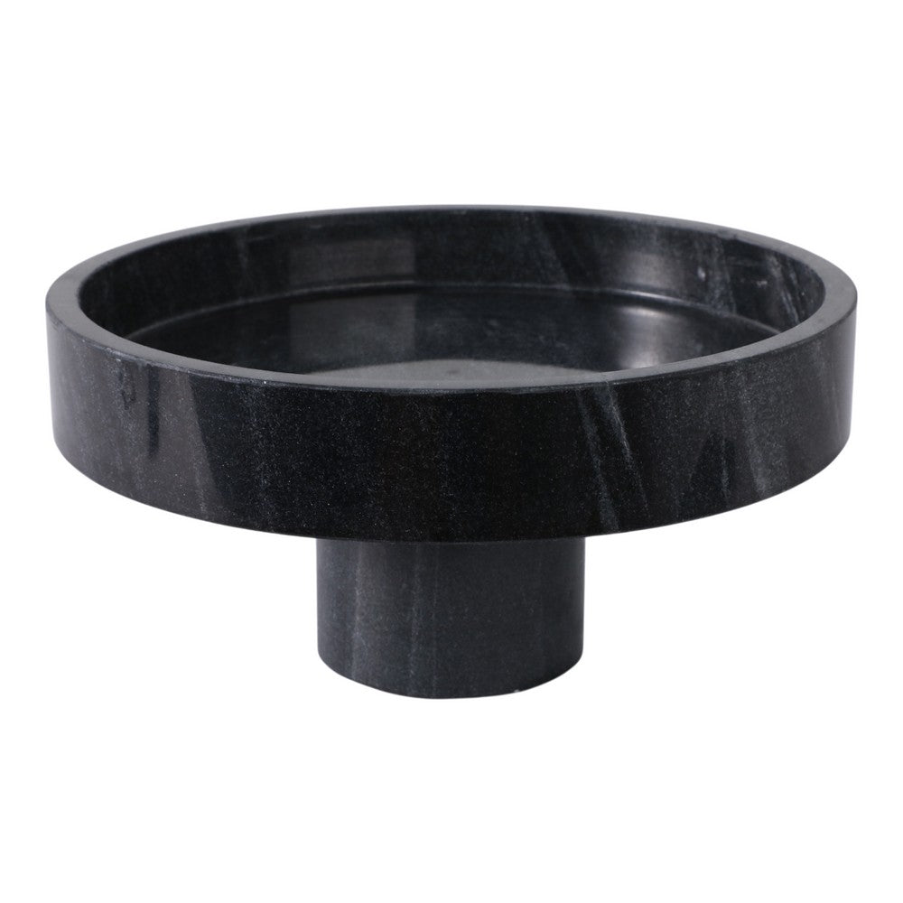 Round Decorative Bowl | 12"| Pedestal Design | Black Marble