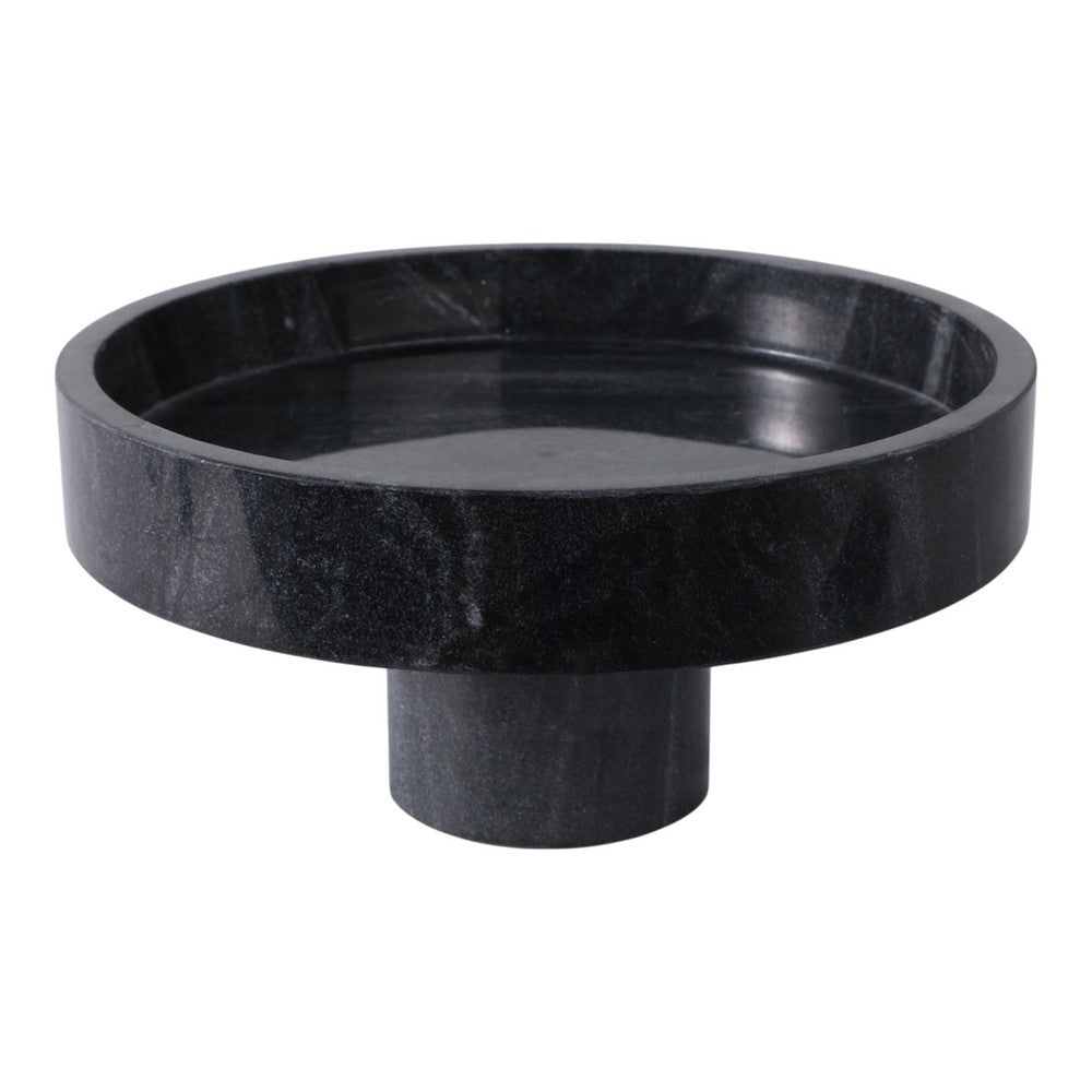 Round Decorative Bowl | 12"| Pedestal Design | Black Marble