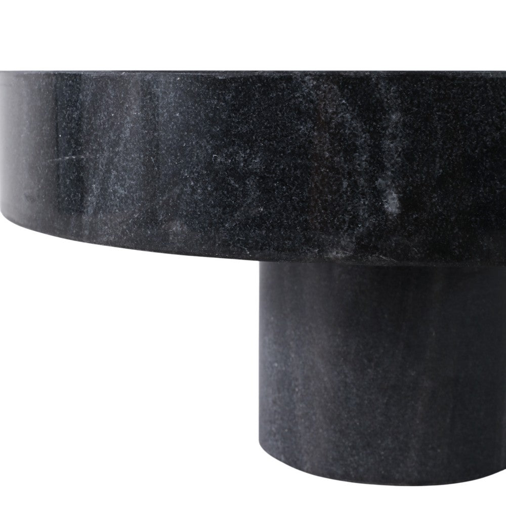 Round Decorative Bowl | 12"| Pedestal Design | Black Marble