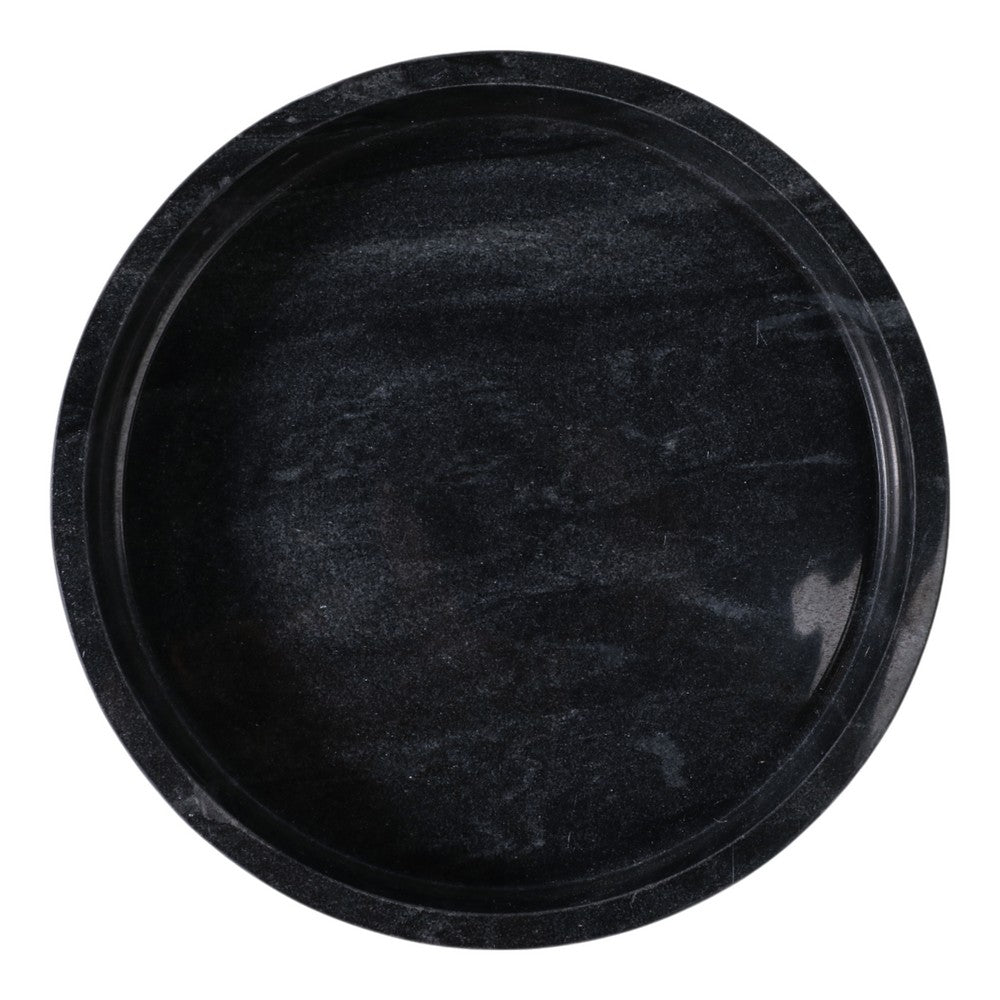 Round Decorative Bowl | 12"| Pedestal Design | Black Marble