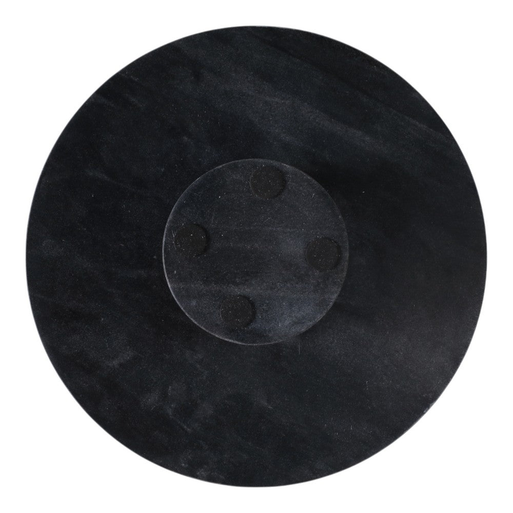 Round Decorative Bowl | 12"| Pedestal Design | Black Marble