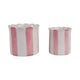 Flower Planter Set of 2 | Striped Pink & White Ceramic | Scallop Edges