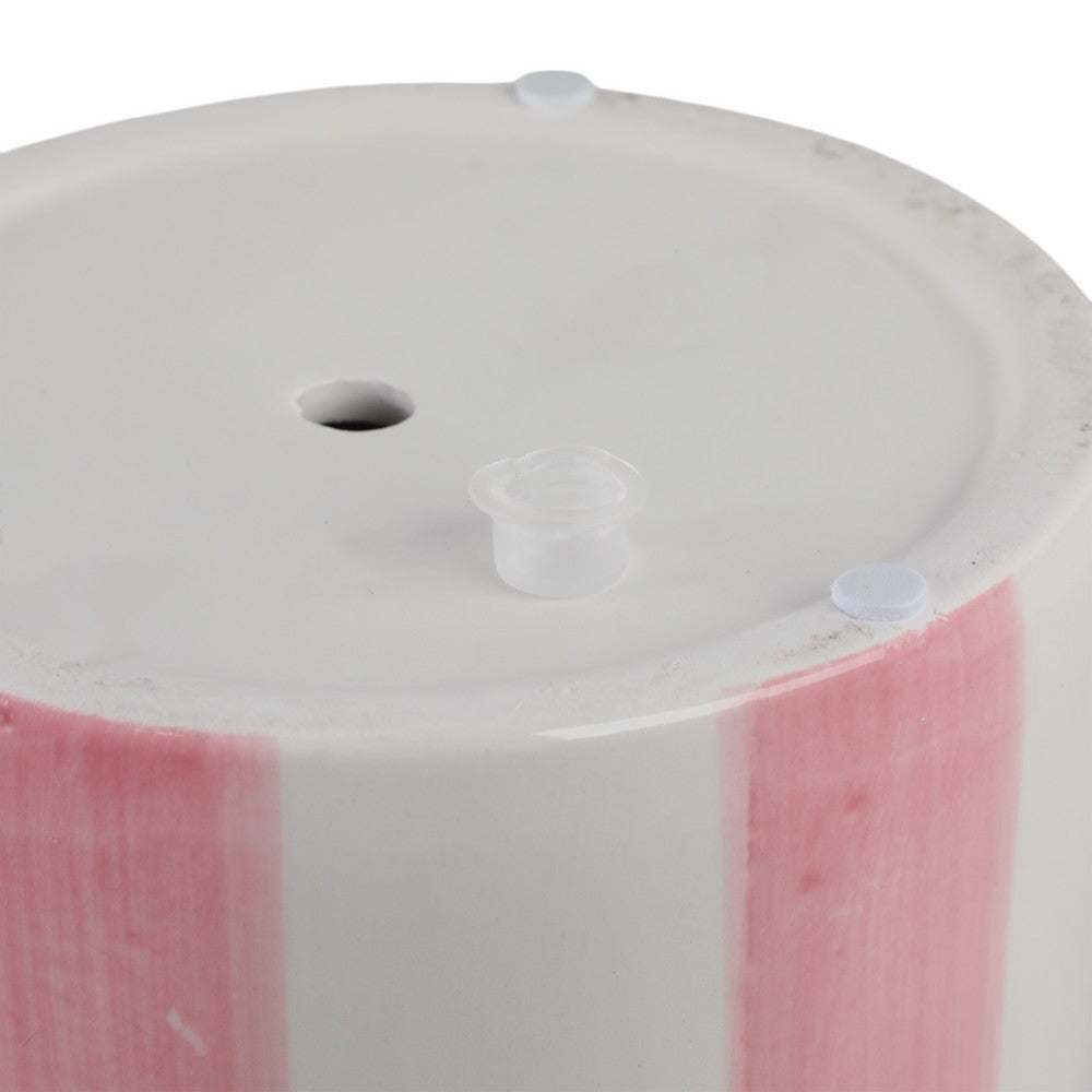 Flower Planter Set of 2 | Striped Pink & White Ceramic | Scallop Edges
