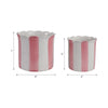 Flower Planter Set of 2 | Striped Pink & White Ceramic | Scallop Edges