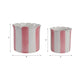 Flower Planter Set of 2 | Striped Pink & White Ceramic | Scallop Edges
