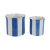 Decorative Garden Planter Set of 2 | Blue White Striped Scalloped Edges