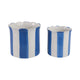 Decorative Garden Planter Set of 2 | Blue White Striped Scalloped Edges