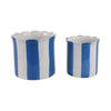 Decorative Garden Planter Set of 2 | Blue White Striped Scalloped Edges