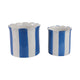 Decorative Garden Planter Set of 2 | Blue White Striped Scalloped Edges