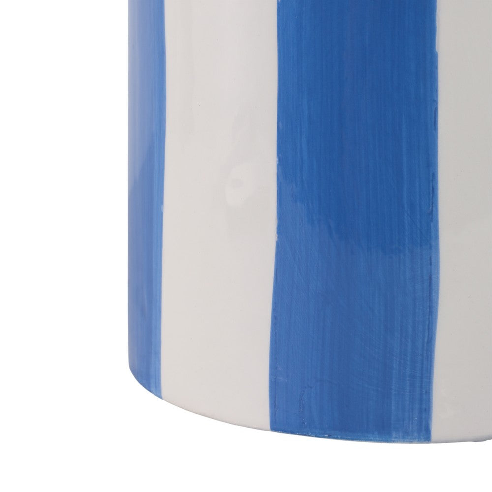 Decorative Garden Planter Set of 2 | Blue White Striped Scalloped Edges