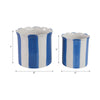 Decorative Garden Planter Set of 2 | Blue White Striped Scalloped Edges