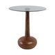 Accent Table | 18" Smoke Gray Glass Top | Carved Teardrop Brown Wood Base
