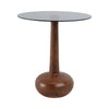 Accent Table | 18" Smoke Gray Glass Top | Carved Teardrop Brown Wood Base
