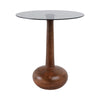 Accent Table | 18" Smoke Gray Glass Top | Carved Teardrop Brown Wood Base