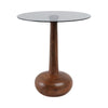 Accent Table | 18" Smoke Gray Glass Top | Carved Teardrop Brown Wood Base