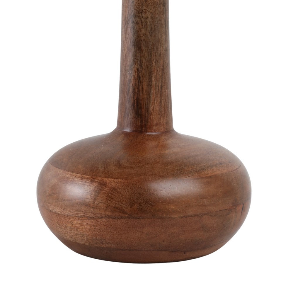 Accent Table | 18" Smoke Gray Glass Top | Carved Teardrop Brown Wood Base