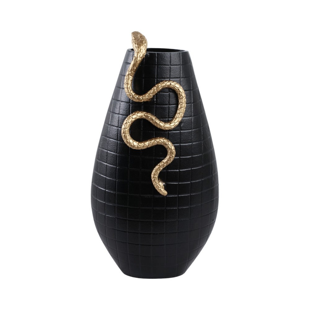 Knoxy Decorative Vase | Curved Gold Snake Accent | 21" Black Stoneware