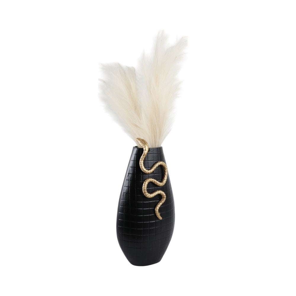 Knoxy Decorative Vase | Curved Gold Snake Accent | 21" Black Stoneware