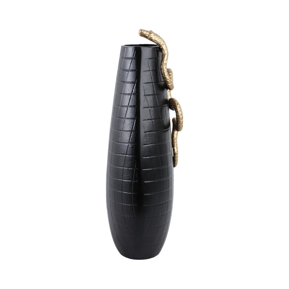Knoxy Decorative Vase | Curved Gold Snake Accent | 21" Black Stoneware