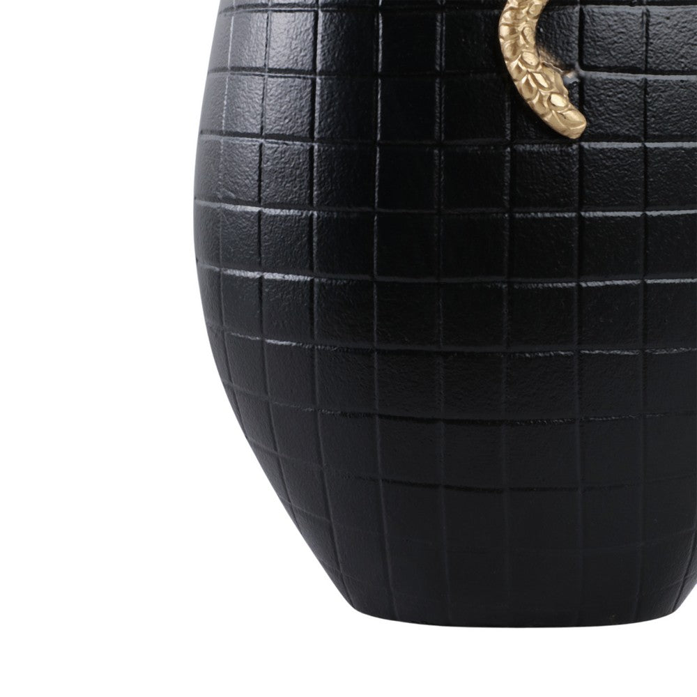 Knoxy Decorative Vase | Curved Gold Snake Accent | 21" Black Stoneware