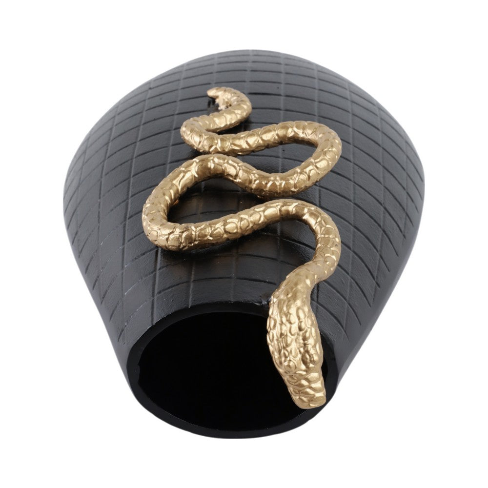 Knoxy Decorative Vase | Curved Gold Snake Accent | 21" Black Stoneware