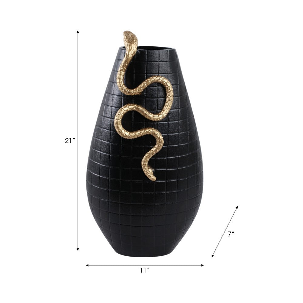 Knoxy Decorative Vase | Curved Gold Snake Accent | 21" Black Stoneware