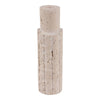 Raw Edge Candle Holder | Fluted Travertine Stone | Tan & Ivory 7"