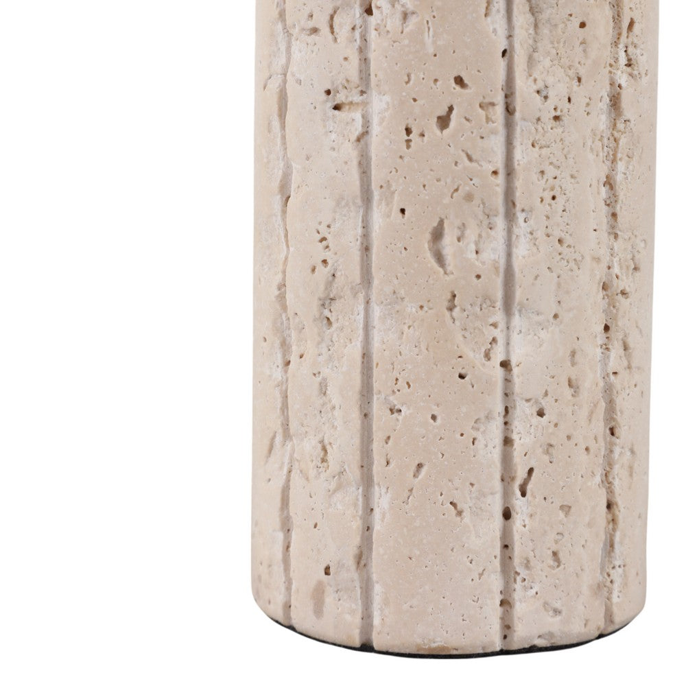 Raw Edge Candle Holder | Fluted Travertine Stone | Tan & Ivory 7"