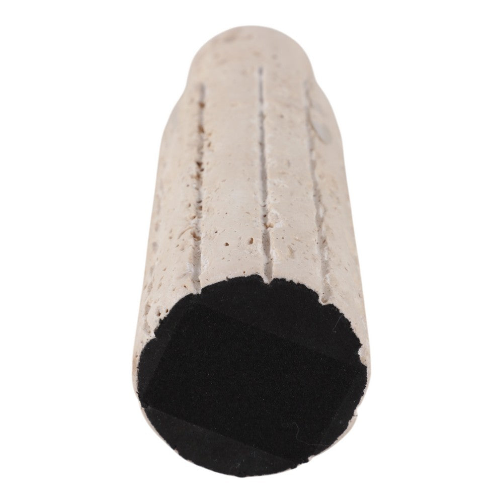 Raw Edge Candle Holder | Fluted Travertine Stone | Tan & Ivory 7"