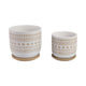 Garden Planters with Saucers Set of 2 | Brown White Ceramic | 6,8"