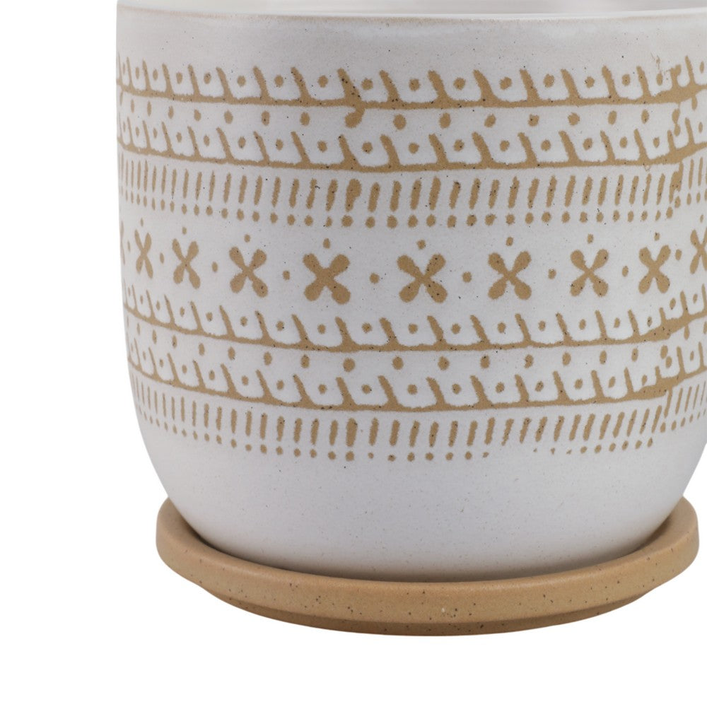 Garden Planters with Saucers Set of 2 | Brown White Ceramic | 6,8"