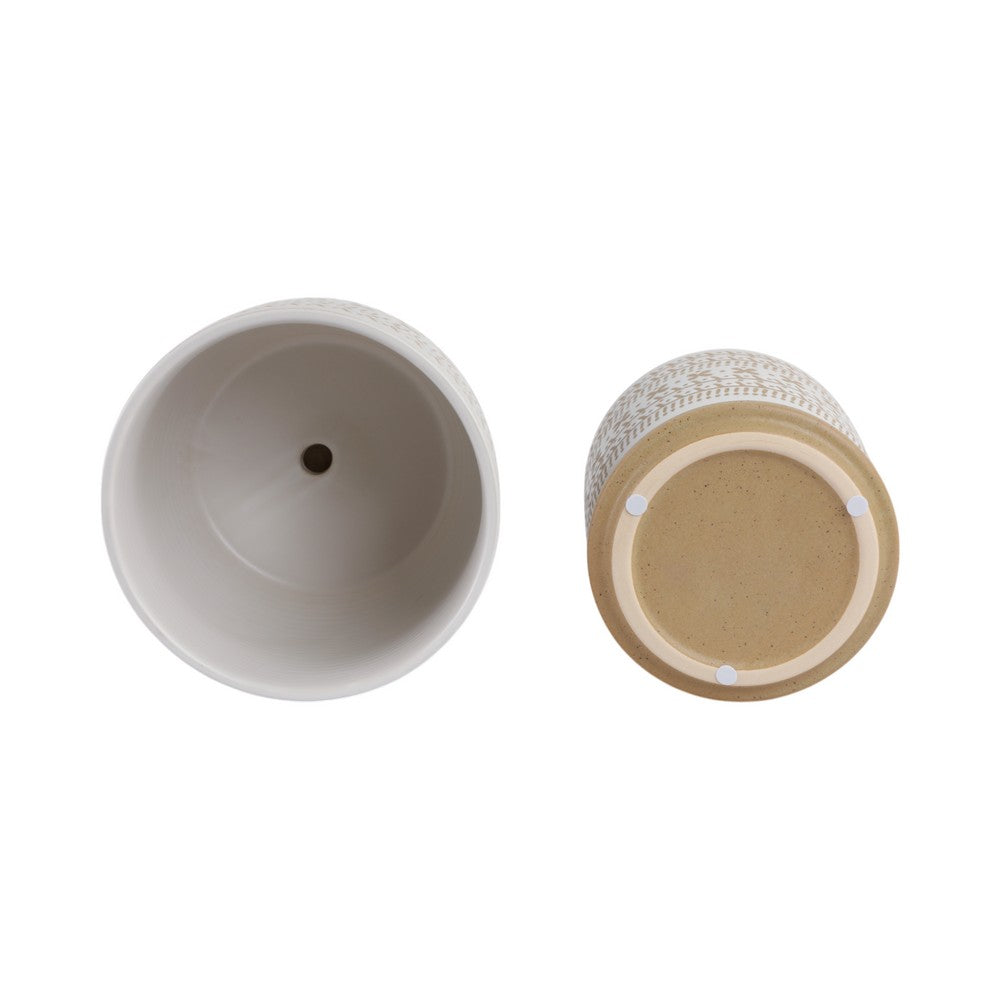 Garden Planters with Saucers Set of 2 | Brown White Ceramic | 6,8"
