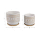 Garden Planters with Saucers Set of 2 | Brown White Ceramic | 6,8"