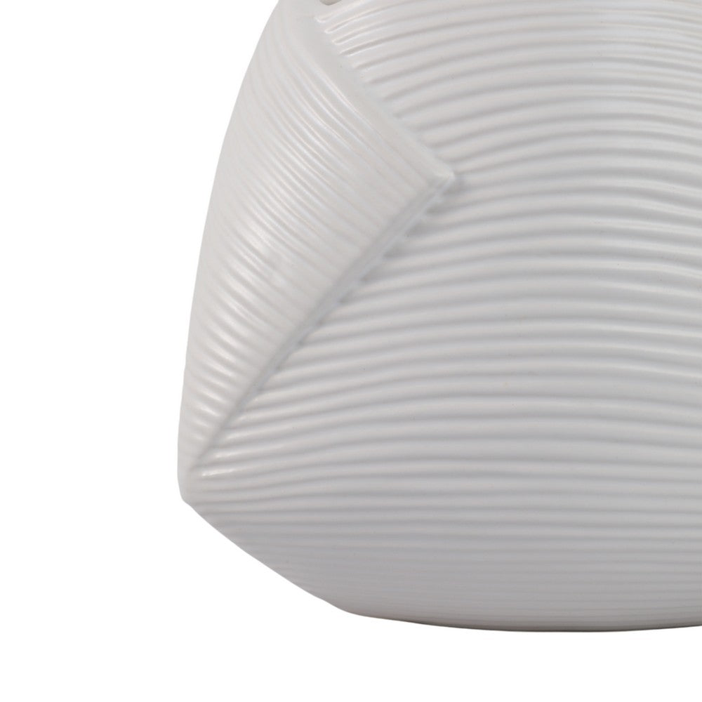 Indoor Outdoor Abstract Flower 8" Planter | White Ribbed Stoneware