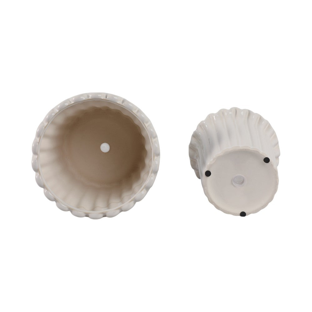 Urit Fluted Planters Set of 2 | Ribbed Sides | Scalloped Rims | Ivory