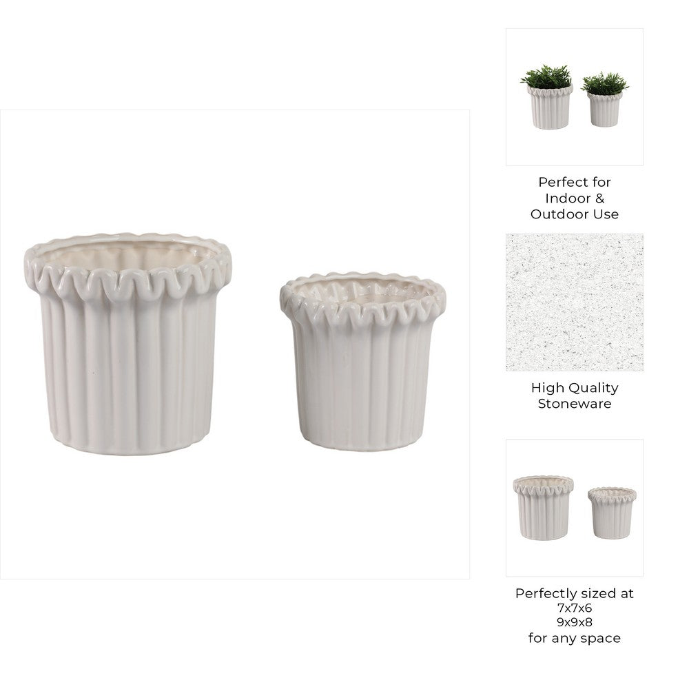 Urit Fluted Planters Set of 2 | Ribbed Sides | Scalloped Rims | Ivory