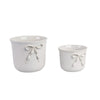 Set of 2 Accent Planter Pots | White Ceramic w Embossed Bow Detail