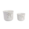 Set of 2 Accent Planter Pots | White Ceramic w Embossed Bow Detail