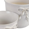 Set of 2 Accent Planter Pots | White Ceramic w Embossed Bow Detail