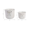 Set of 2 Accent Planter Pots | White Ceramic w Embossed Bow Detail