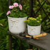 Set of 2 Accent Planter Pots | White Ceramic w Embossed Bow Detail