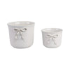 Set of 2 Accent Planter Pots | White Ceramic w Embossed Bow Detail