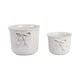 Set of 2 Accent Planter Pots | White Ceramic w Embossed Bow Detail