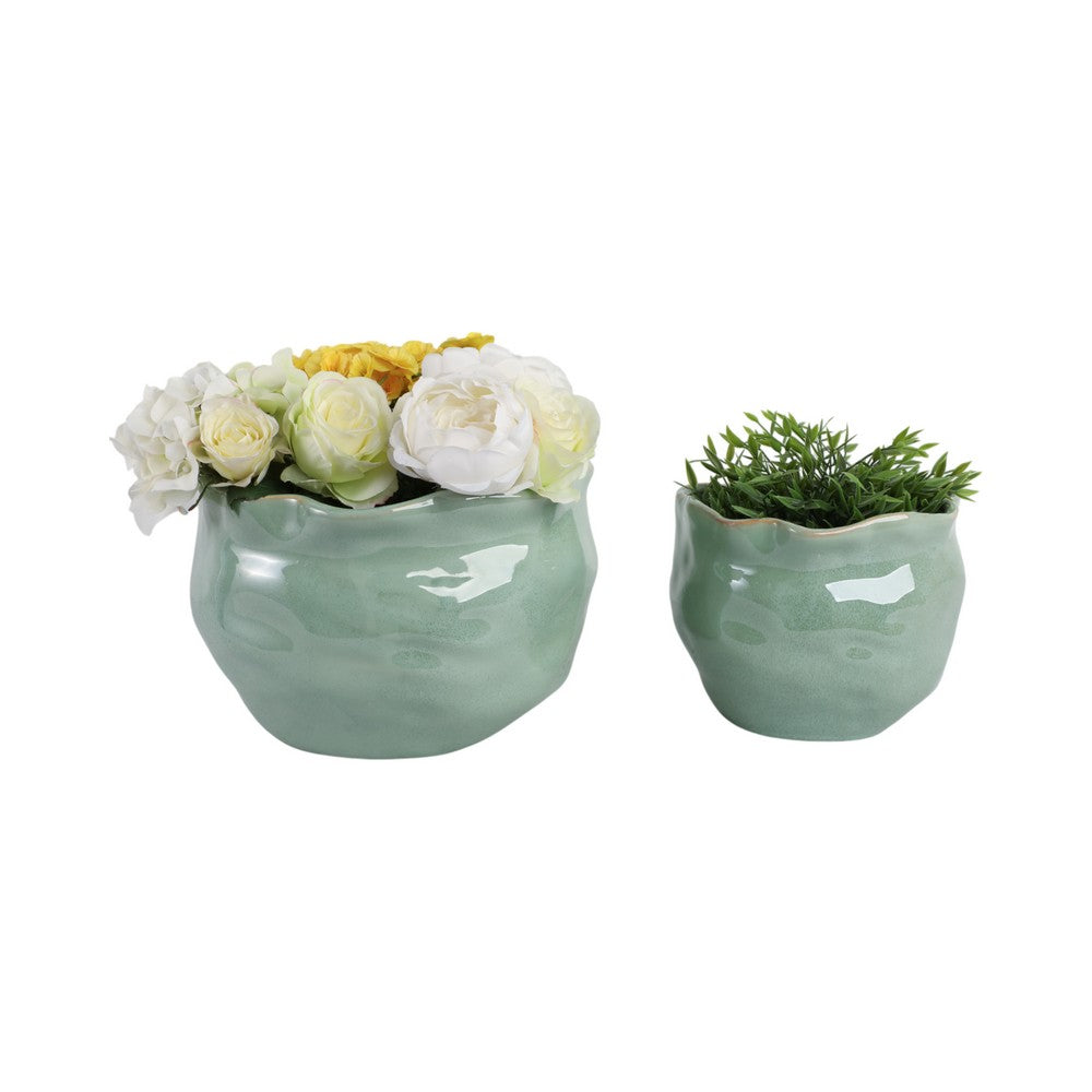 Gage Decorative Planter Set of 2 | Round Wavy Edge | Sage Green Ceramic
